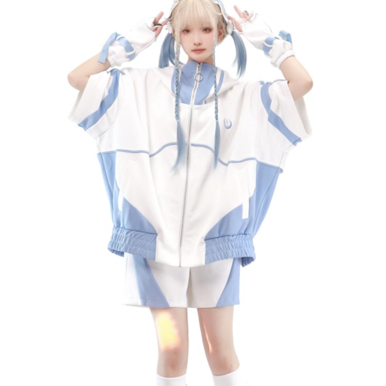 水色 地雷系 サブカル ジャージ 2点セット 半袖 パーカー ジャケット ブルゾン ハーフパンツ 原宿系 上下セット 地雷系 服 サブカル地雷 ダンス 衣装 ヒップホップ ダンス衣装 水色界隈 レデ 水色 地雷系 サブカル ジャージ 2点セット 半袖 パーカー ジャケット ブルゾン ハーフパンツ 原宿系 上下セット 地雷系 服 サブカル地雷 ダンス 衣装 ヒップホップ ダンス衣装 水色界隈 レデ