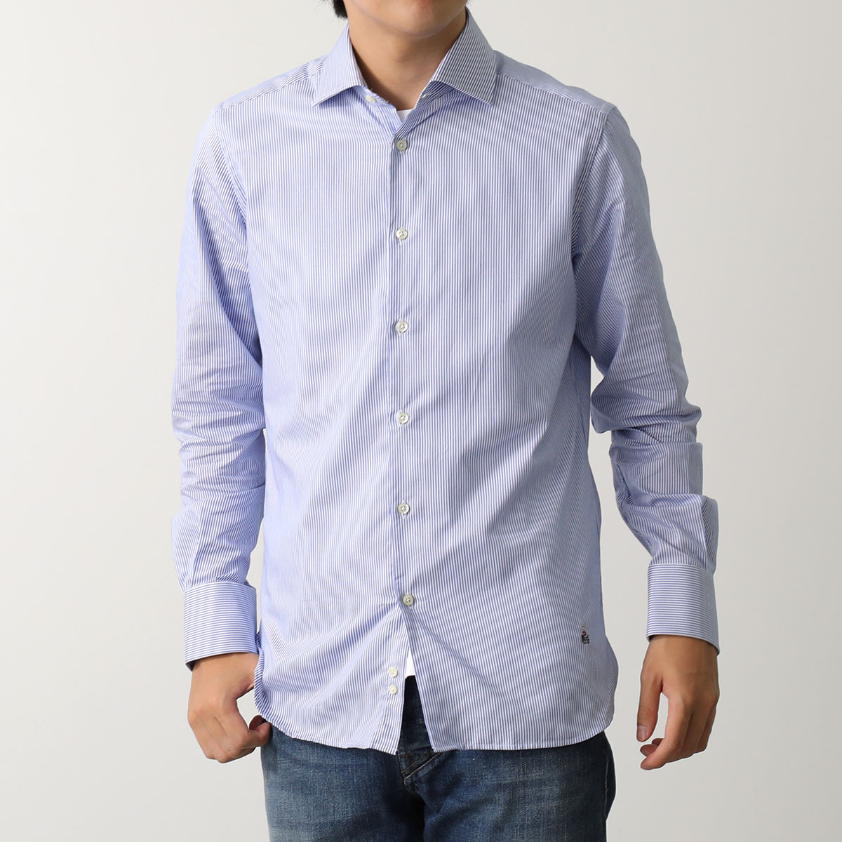 GUY ROVER ギローバー シャツ 3750V2530 542210 メンズ コットン セミワイドカラー ストライプ ワンポイント刺繍 長袖 カラー2色 【】 GUY ROVER ギローバー シャツ 3750V2530 542210 メンズ コットン セミワイドカラー ストライプ ワンポイント刺繍 長袖 カラー2色 【】