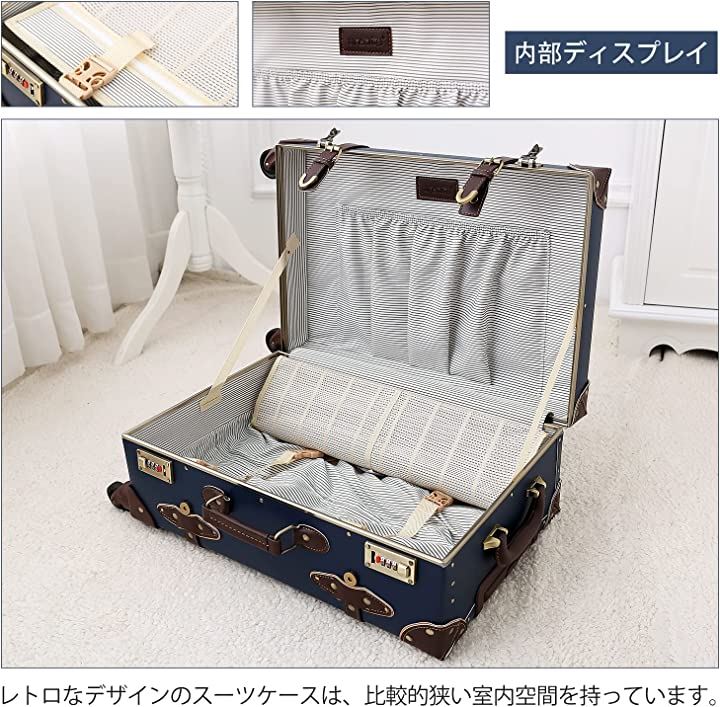 トランクケース キャリーバッグ 革 手作り 復古主義 レトロ おしゃれ かわいい 超軽量 旅行 出張 大容量 静音四輪 Lサイズ 24 49L( ロイヤルブルー, Lサイズ(24))