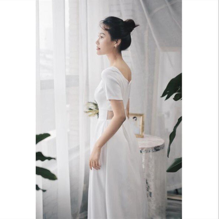 半袖 ミモレ丈 ウェディグドレス 二次会 花嫁 パーティドレス 結婚式 白 ワンピース 演奏会 大きいサイズ 小さいサイズ ドレス 発表会 安い 前撮り