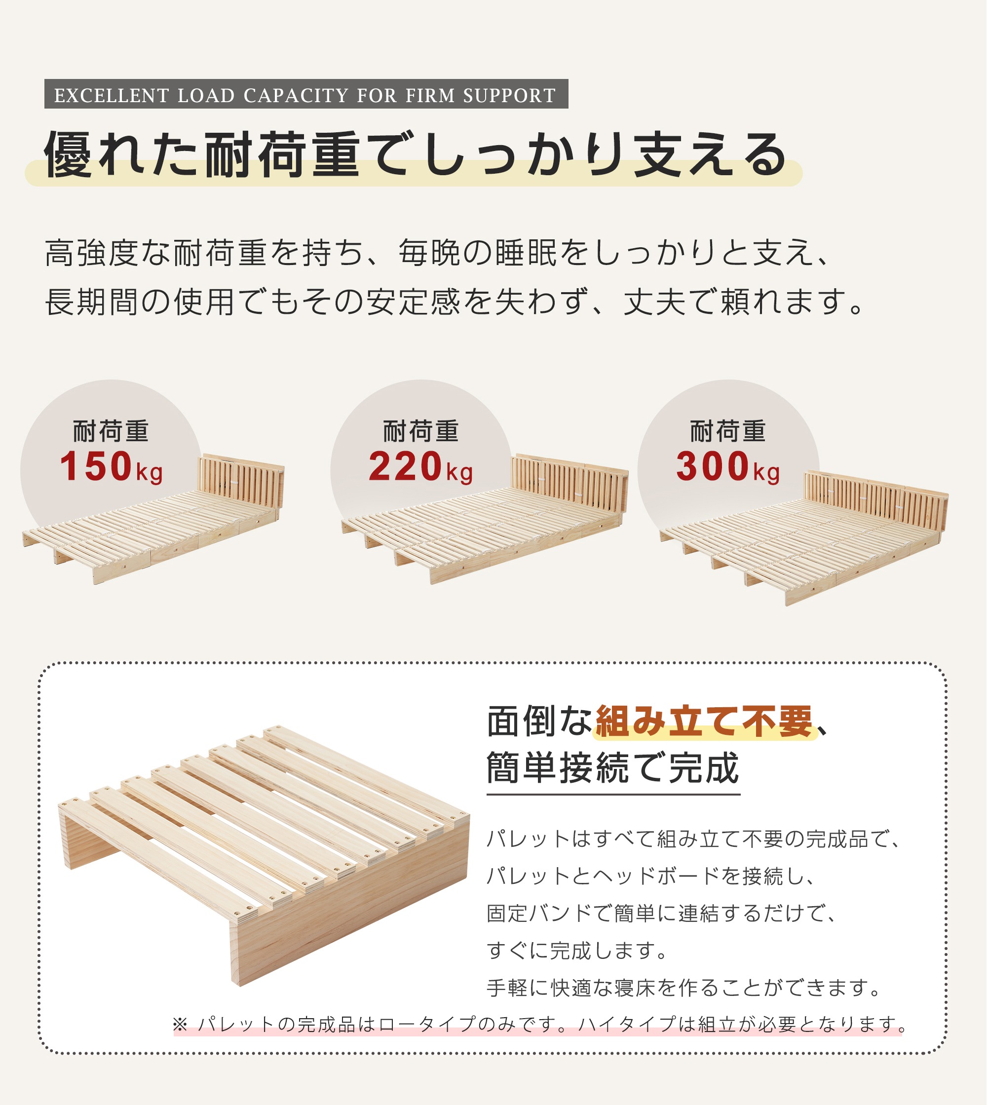 【 ハイタイプ】【パレットベッド×8枚】パレットベッド 天然木 すのこベッド ローベッド 木製 おしゃれ　お掃除ロボット対応　分割 ベッドフレーム_4