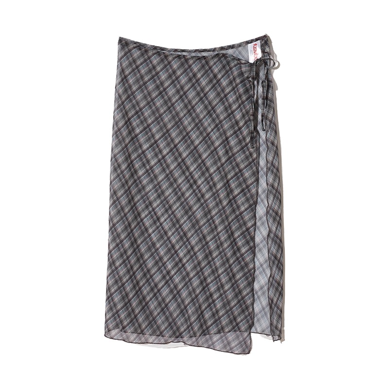 CHECK LAYERED WRAP LONG SKIRT CHECK LAYERED WRAP LONG SKIRT
