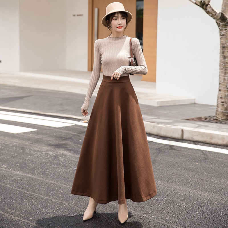 ボトムス スカート ロングスカート マキシ丈 ロング丈 ロング レハイウエスト シンプル 無地 ドレープ Aライン ウール 厚手 厚い 脚長 シルエット 美ライン 大人可愛い かわいい 可愛い