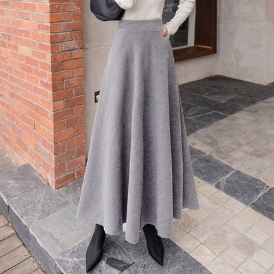 ボトムス スカート ロングスカート マキシ丈 ロング丈 ロング レハイウエスト シンプル 無地 ドレープ Aライン ウール 厚手 厚い 脚長 シルエット 美ライン 大人可愛い かわいい 可愛い