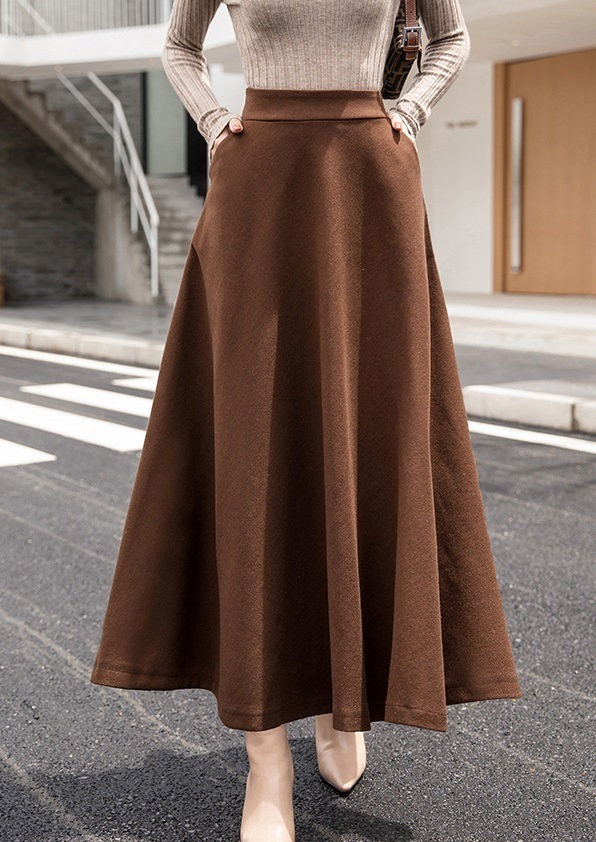 ボトムス スカート ロングスカート マキシ丈 ロング丈 ロング レハイウエスト シンプル 無地 ドレープ Aライン ウール 厚手 厚い 脚長 シルエット 美ライン 大人可愛い かわいい 可愛い