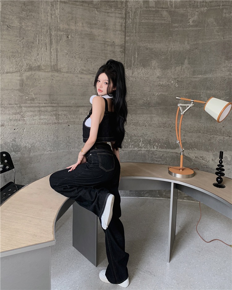 セットアップ レディース プルオーバー デニム Gパン ズボン デニムパンツ ワイドパンツ ストレートパンツ クロップド クロップド丈 ノースリーブ ノースリ スクエアネック ワイド ストレート