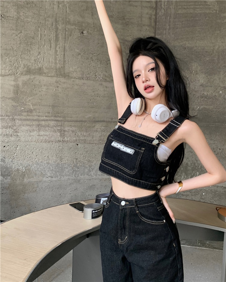 セットアップ レディース プルオーバー デニム Gパン ズボン デニムパンツ ワイドパンツ ストレートパンツ クロップド クロップド丈 ノースリーブ ノースリ スクエアネック ワイド ストレート