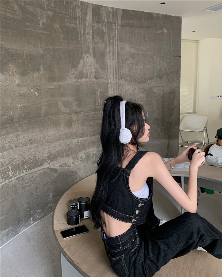 セットアップ レディース プルオーバー デニム Gパン ズボン デニムパンツ ワイドパンツ ストレートパンツ クロップド クロップド丈 ノースリーブ ノースリ スクエアネック ワイド ストレート