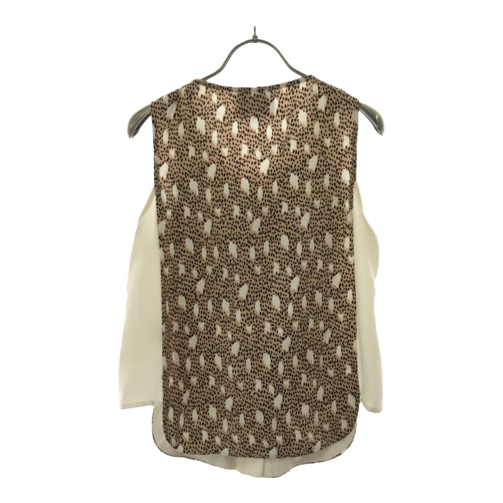 シルク USA製 豹柄 プリント ノースリーブ カットソー 2 ホワイト×ベージュ レディース シルク USA製 豹柄 プリント ノースリーブ カットソー 2 ホワイト×ベージュ レディース