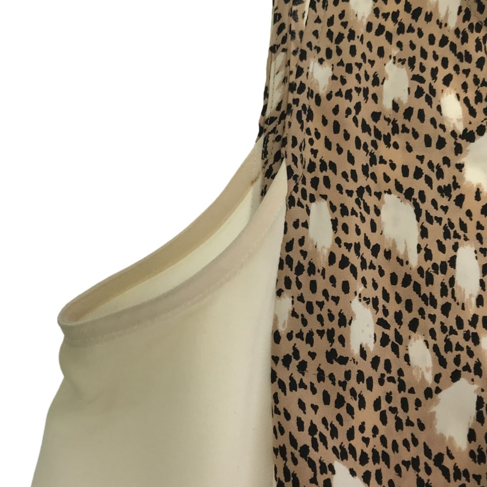 シルク USA製 豹柄 プリント ノースリーブ カットソー 2 ホワイト×ベージュ レディース シルク USA製 豹柄 プリント ノースリーブ カットソー 2 ホワイト×ベージュ レディース