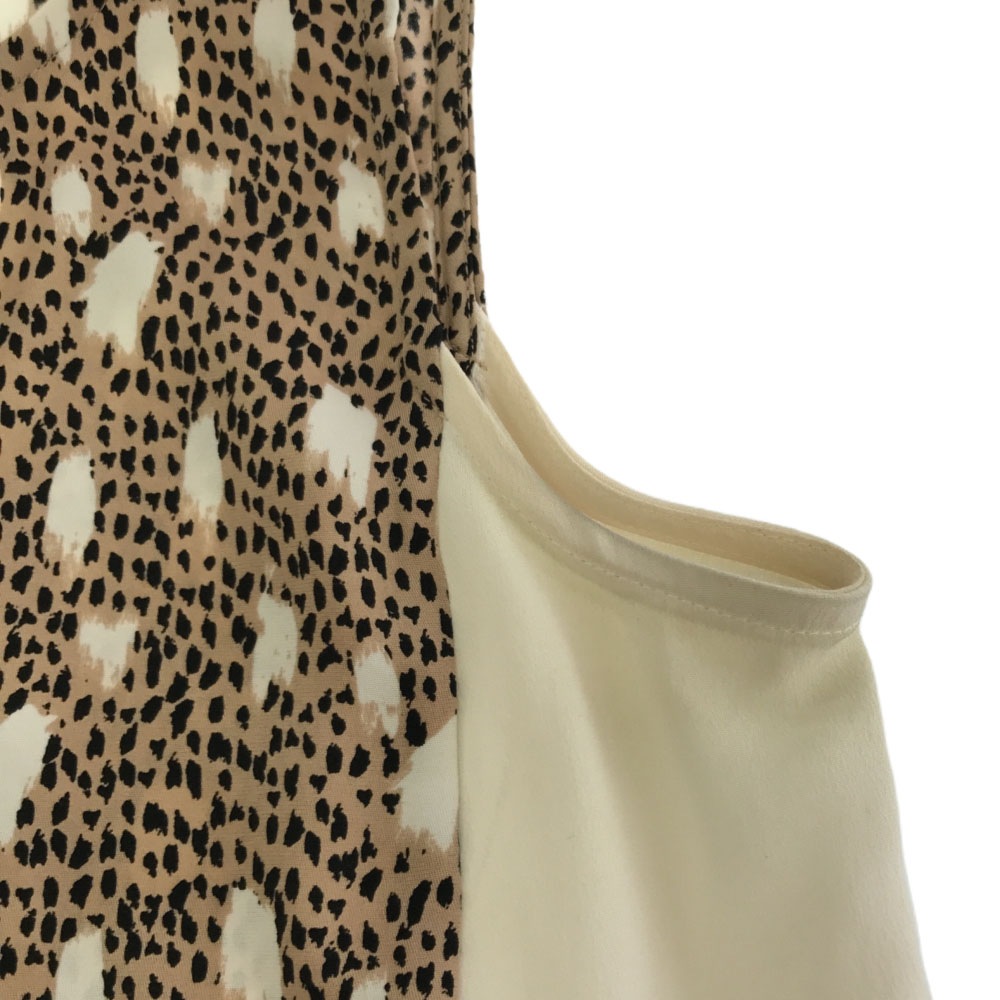 シルク USA製 豹柄 プリント ノースリーブ カットソー 2 ホワイト×ベージュ レディース シルク USA製 豹柄 プリント ノースリーブ カットソー 2 ホワイト×ベージュ レディース