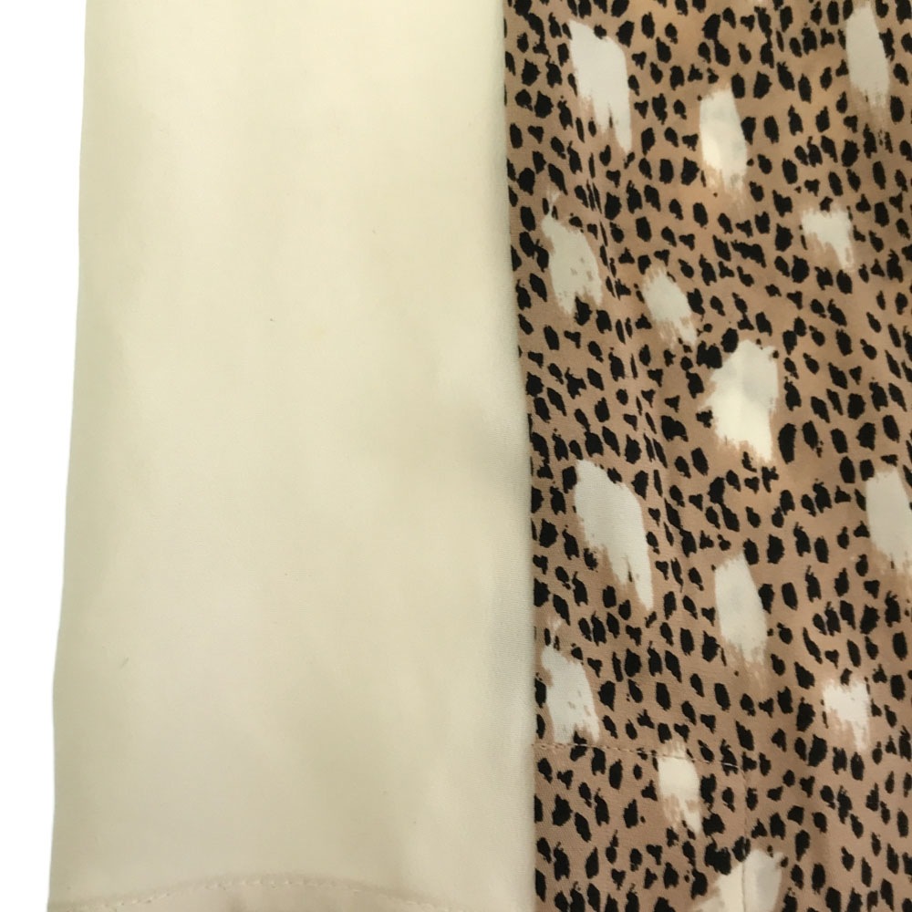 シルク USA製 豹柄 プリント ノースリーブ カットソー 2 ホワイト×ベージュ レディース シルク USA製 豹柄 プリント ノースリーブ カットソー 2 ホワイト×ベージュ レディース