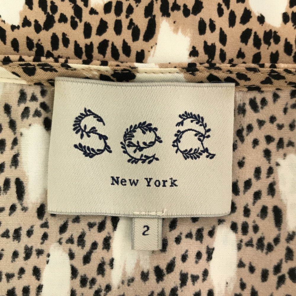 シルク USA製 豹柄 プリント ノースリーブ カットソー 2 ホワイト×ベージュ レディース シルク USA製 豹柄 プリント ノースリーブ カットソー 2 ホワイト×ベージュ レディース