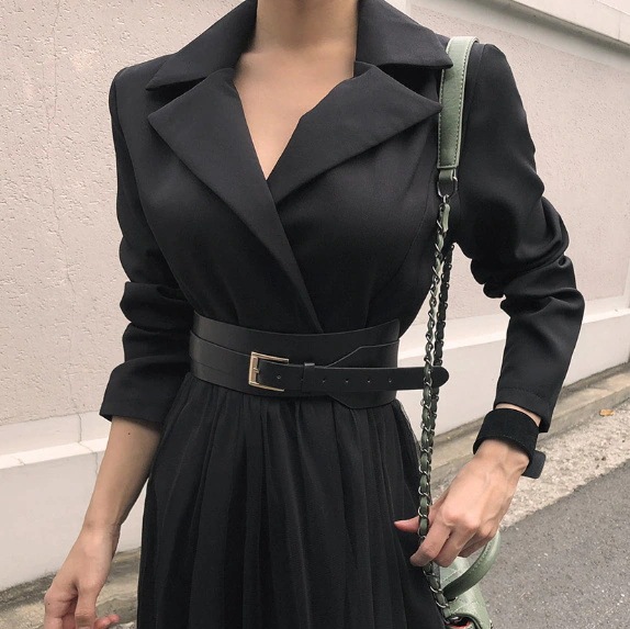 Hot!!!キャミワンピース 2024春 ワンピース ニット レディース フェイクレイヤード 韓国 セミロング ゆったり カジュアル スウエット 長袖ブラックインナー 気質 着やせ 韓国ファッション