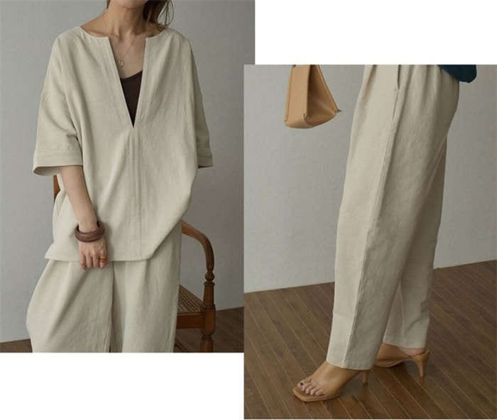 セットアップ パンツ レディース リネン 綿 コットン 夏 秋 上下セット 上下 ワイドパンツ 七分袖 半袖 Tシャツ Vネック 深Vネック カットソー きれいめ ゆったり 部屋着 無地 体型カバー セットアップ パンツ レディース リネン 綿 コットン 夏 秋 上下セット 上下 ワイドパンツ 七分袖 半袖 Tシャツ Vネック 深Vネック カットソー きれいめ ゆったり 部屋着 無地 体型カバー