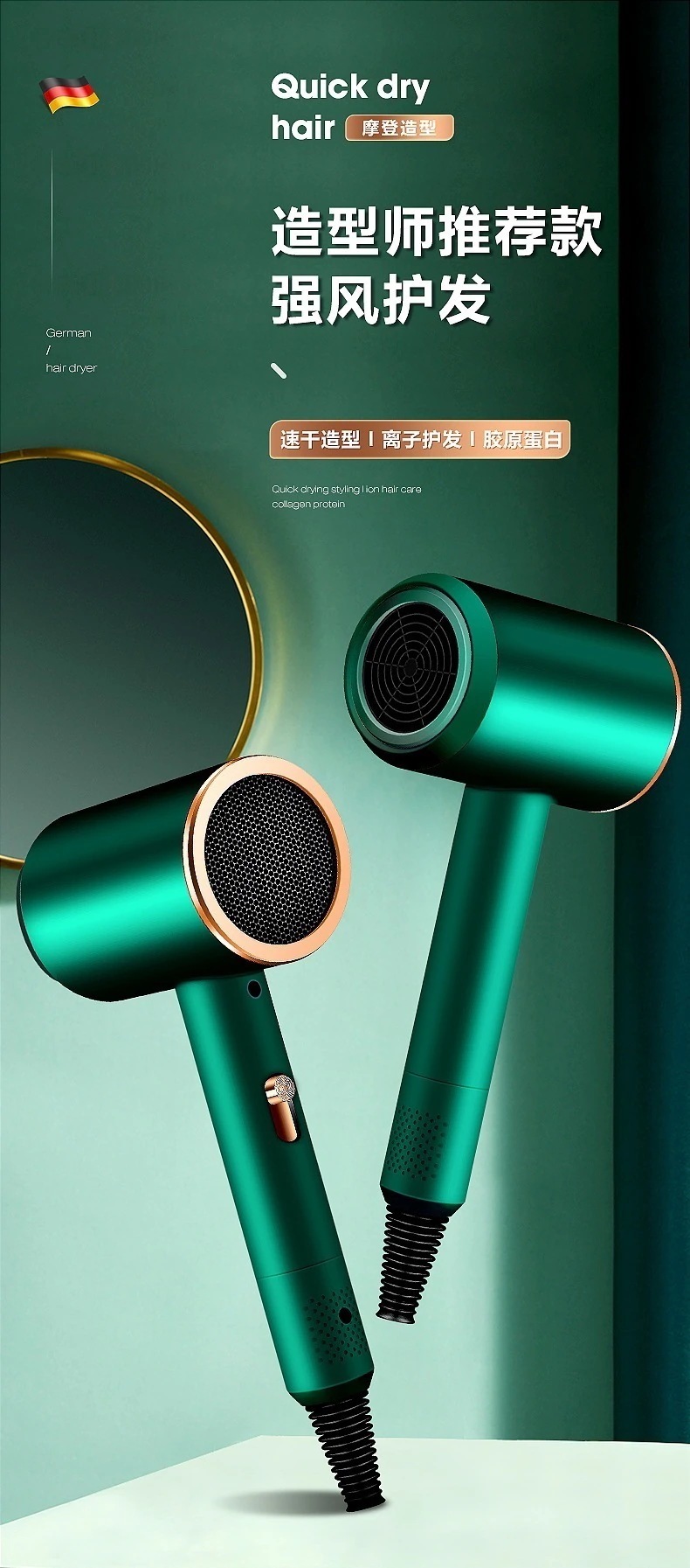 ヘアドライヤー 大風量 速乾 三段階温度調整 220V マイナスイオン