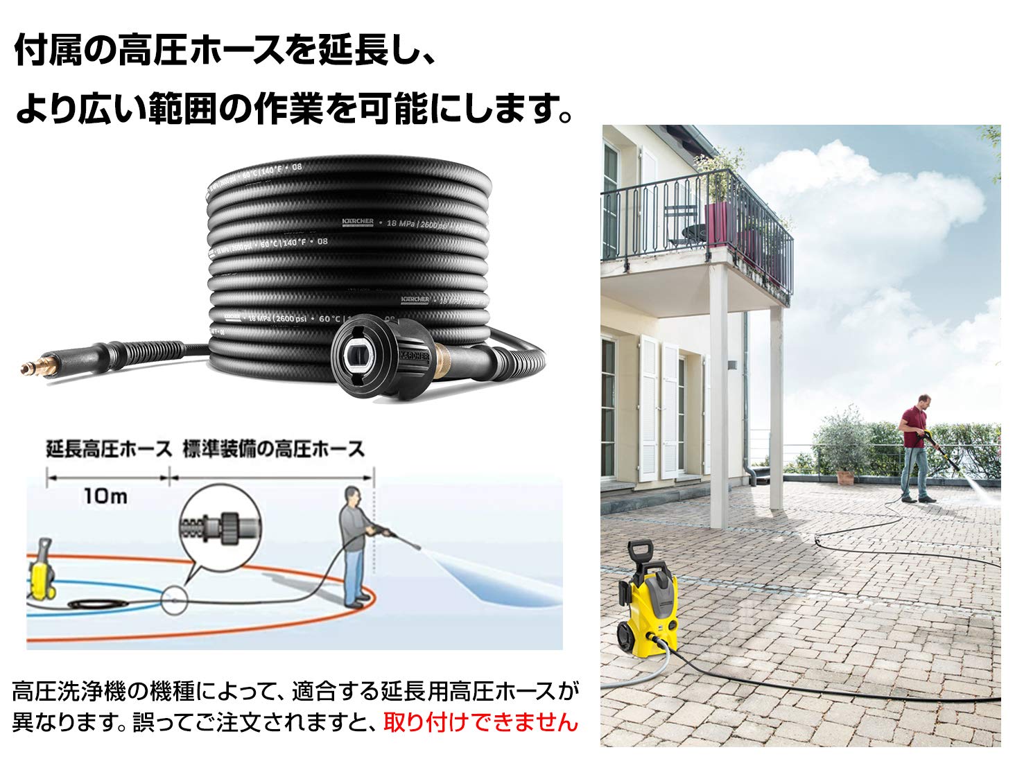 ケルヒャー 延長高圧ホース 10m XH 10 Q （クイックコネクト機種用） ケルヒャー 延長高圧ホース 10m XH 10 Q （クイックコネクト機種用