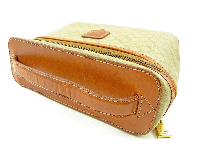 セリーヌ CELINE バニティ 化粧ポーチ レディース マカダム ベージュ×ブラウン PVC×レザー 人気 セール 【中古】 T3811 . セリーヌ CELINE バニティ 化粧ポーチ レディース マカダム ベージュ×ブラウン PVC×レザー 人気 セール 【中古】 T3811 .