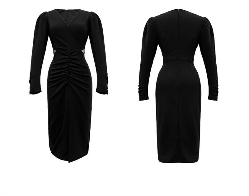 レディース キレイめ ワンピース 春 タイトワンピース ブラック 黒 ドレスワンピース 春 夏 長袖 膝丈 切り替え シンプル タイト 着痩せ お呼ばれ ロング丈 パーティドレス 上品 通勤