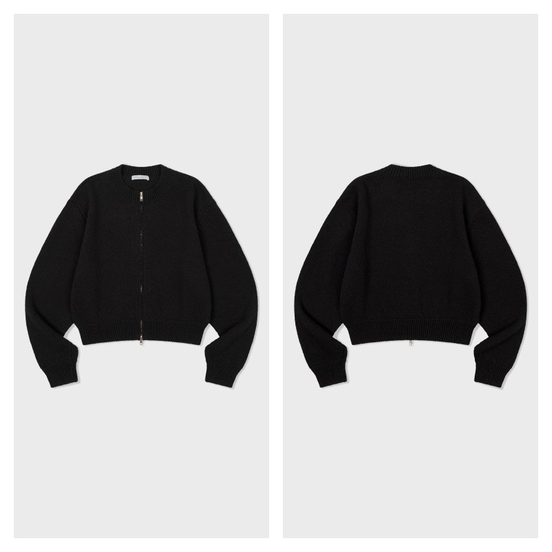 【LOW CLASSIC】 COTTON ZIP-UP CARDIGAN : BLACK