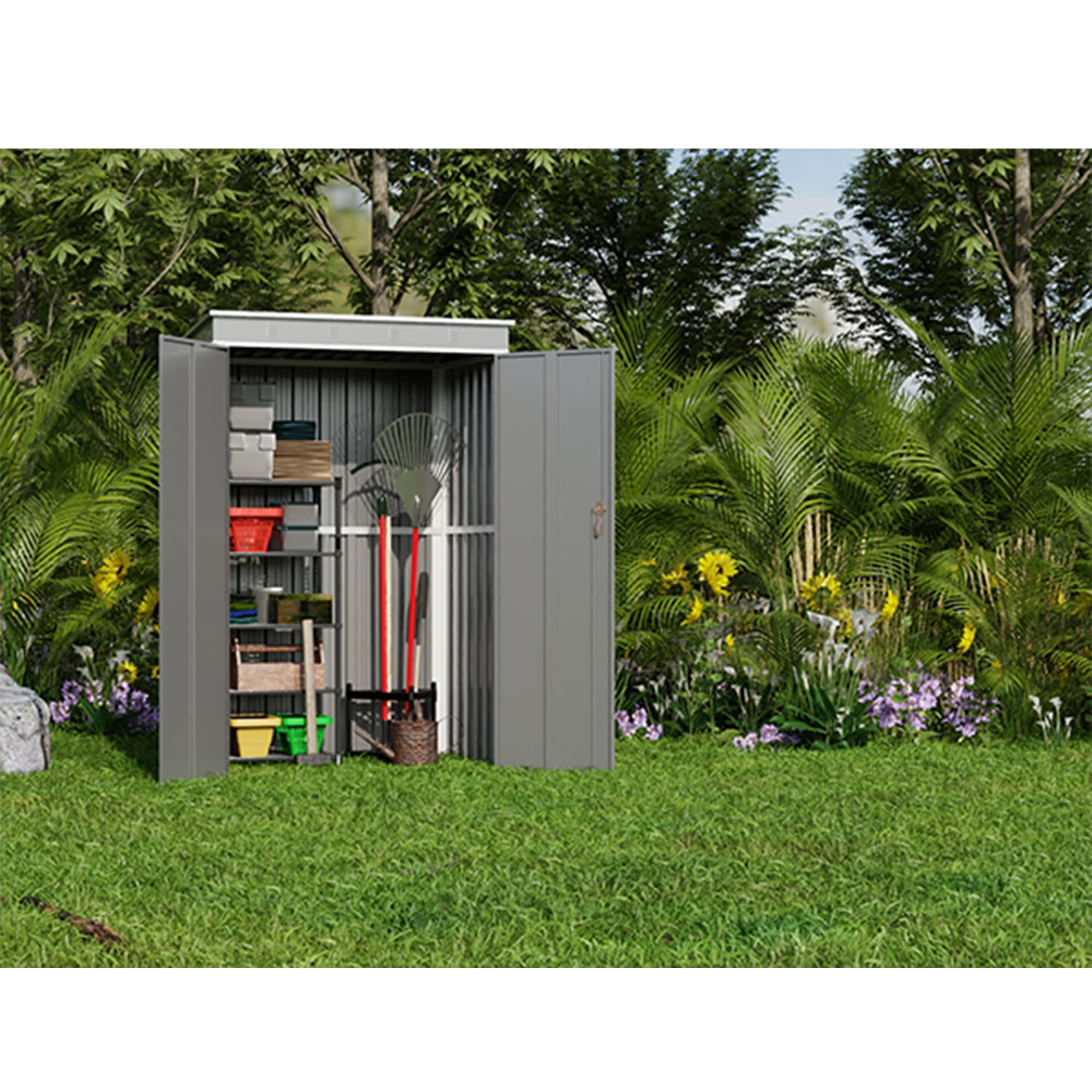 物置 屋外 スチール 倉庫 戸外収納庫 幅123*奥行き90.5*高185 物置き おしゃれ 大型 収納庫 屋外物置 防さび ベランダ 防水 ドア スチール物置 屋外収納 ガーデニング 庭 新作【グレ