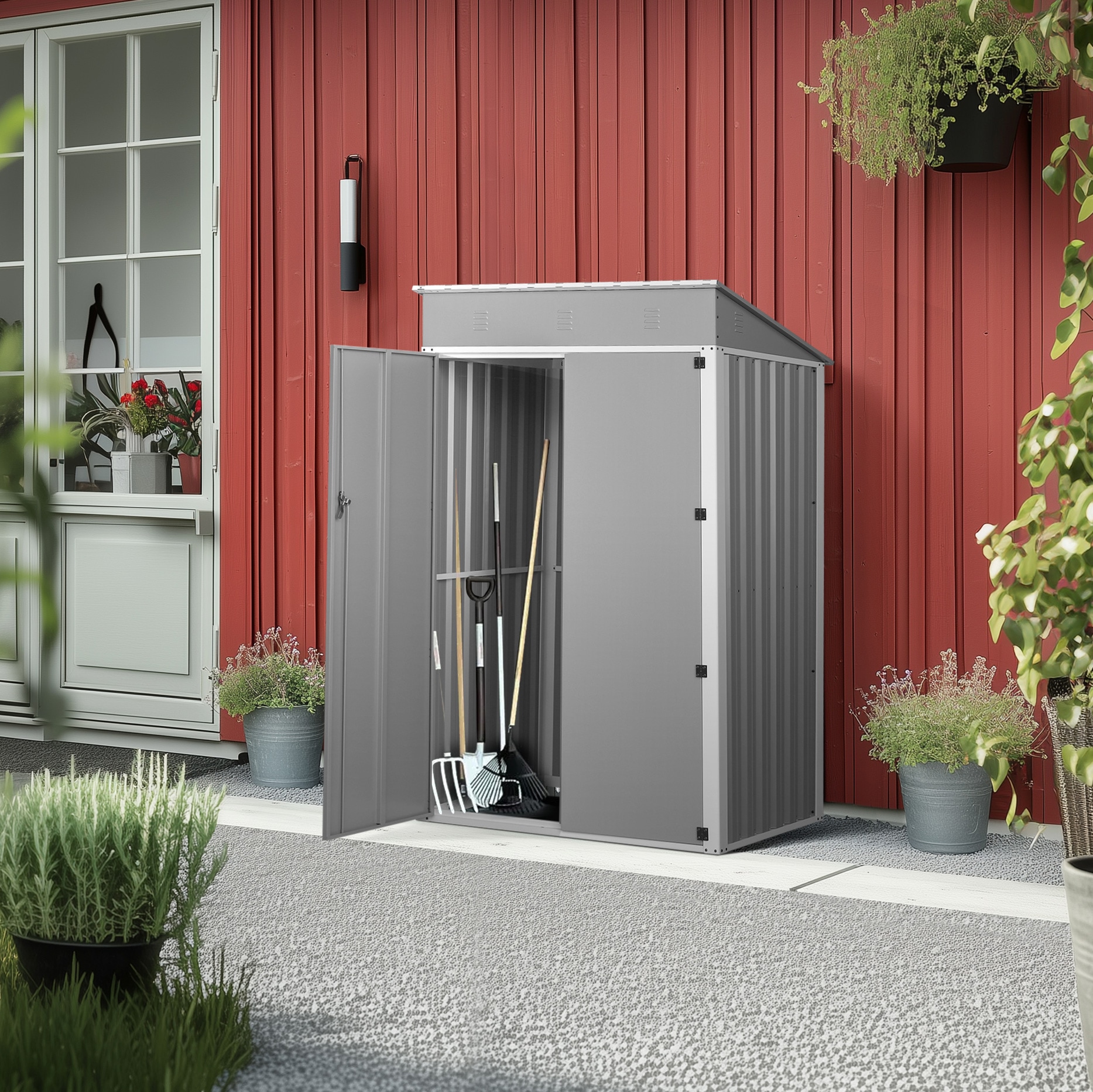 物置 屋外 スチール 倉庫 戸外収納庫 幅123*奥行き90.5*高185 物置き おしゃれ 大型 収納庫 屋外物置 防さび ベランダ 防水 ドア スチール物置 屋外収納 ガーデニング 庭 新作【グレ