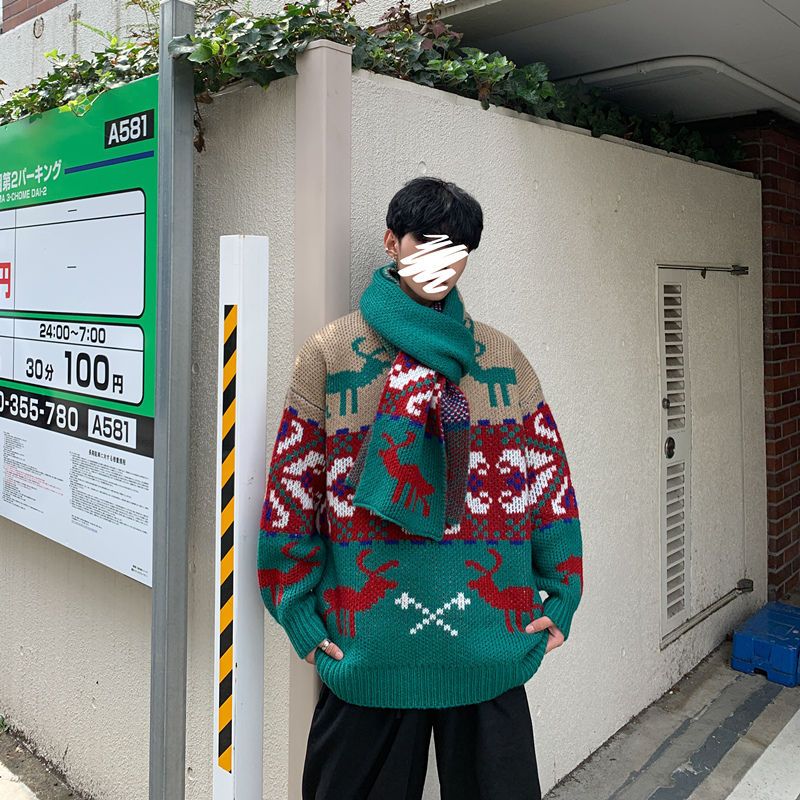 長袖 ニット セーター プルオーバー トップス メンズ 春 秋 冬 元旦クリスマストップスニットカーディガン韓国ファッションクリスマスセーターニットセーターカップルベーシックニットカップルセー