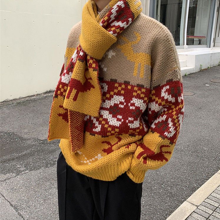 長袖 ニット セーター プルオーバー トップス メンズ 春 秋 冬 元旦クリスマストップスニットカーディガン韓国ファッションクリスマスセーターニットセーターカップルベーシックニットカップルセー