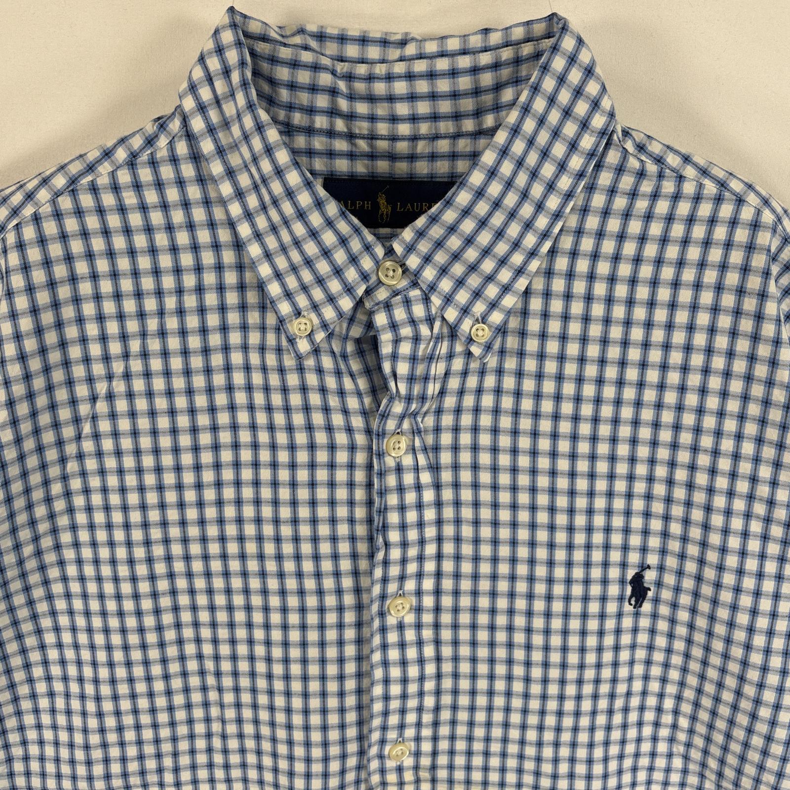古着 半袖シャツ ワンポイント ロゴ 刺繍 ボタンダウンシャツ 大きいサイズ XL ブルー系 チェック メンズ
