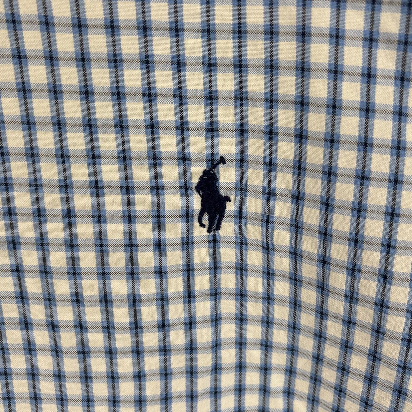 古着 半袖シャツ ワンポイント ロゴ 刺繍 ボタンダウンシャツ 大きいサイズ XL ブルー系 チェック メンズ