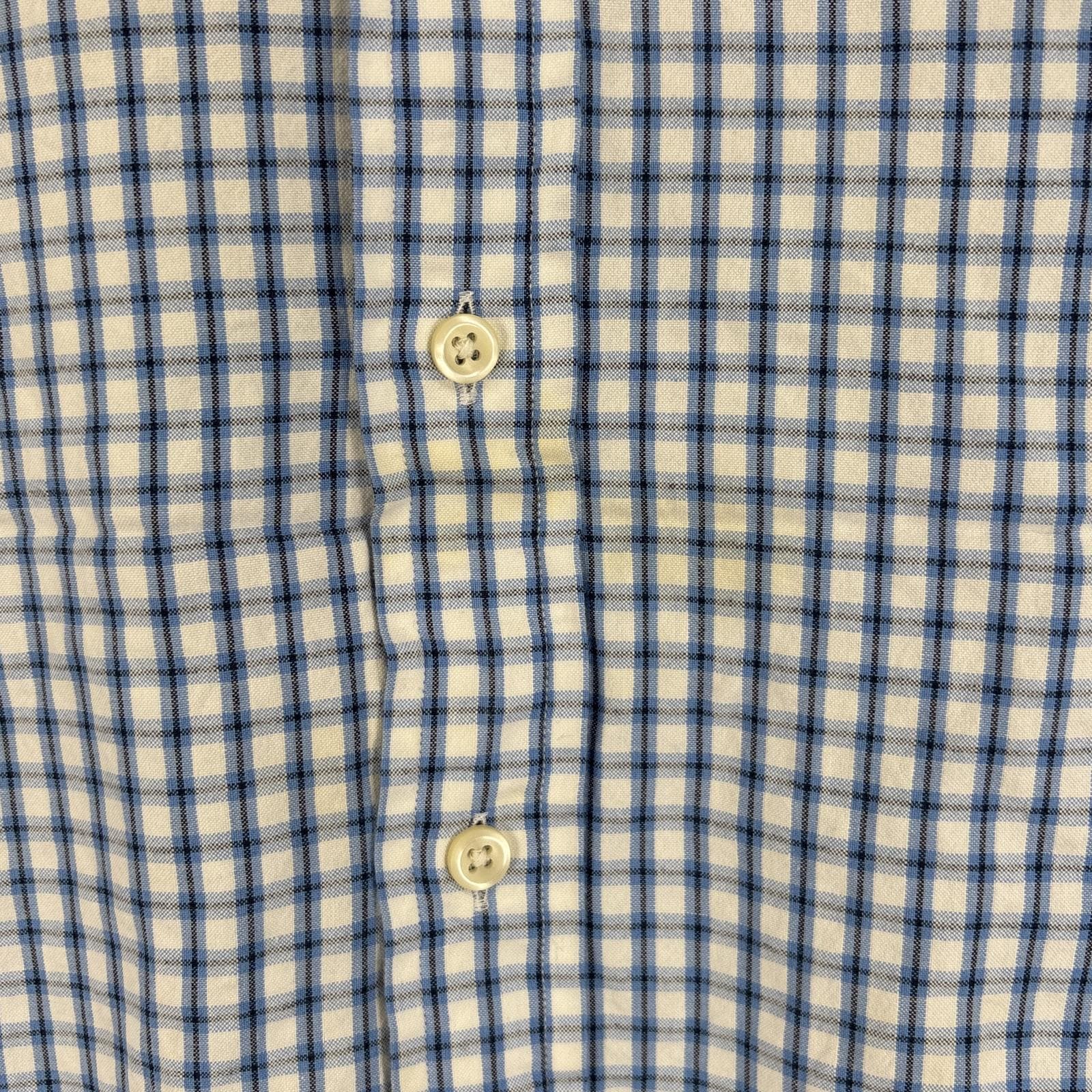 古着 半袖シャツ ワンポイント ロゴ 刺繍 ボタンダウンシャツ 大きいサイズ XL ブルー系 チェック メンズ
