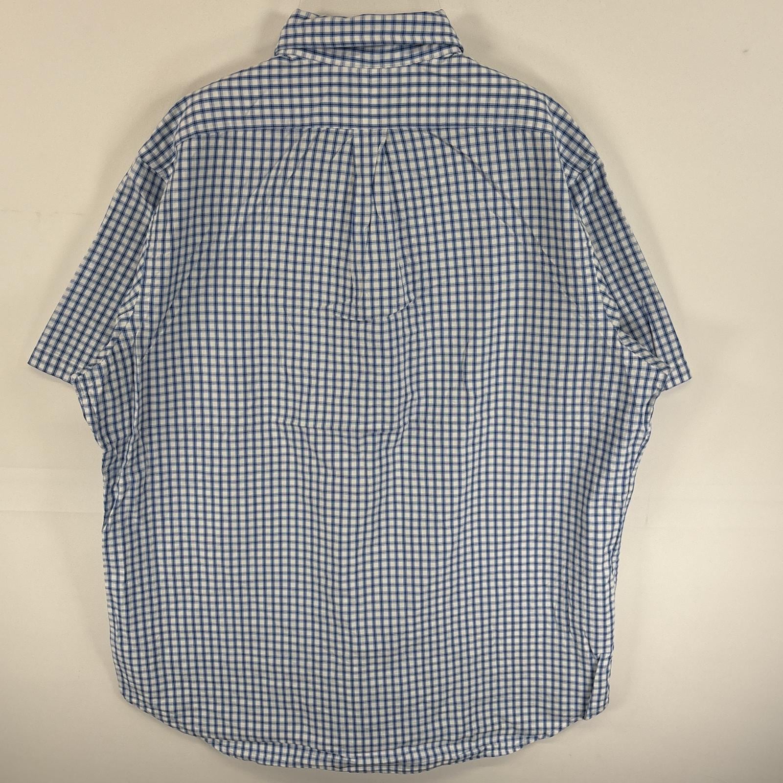 古着 半袖シャツ ワンポイント ロゴ 刺繍 ボタンダウンシャツ 大きいサイズ XL ブルー系 チェック メンズ