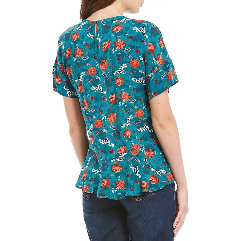デモクラシー レディース トップス ブラウス・シャツ【Democracy Drop Shoulder Crew-Neck Floral Print Top】Midnight Teal デモクラシー レディース トップス ブラウス・シャツ【Democracy Drop Shoulder Crew-Neck Floral Print Top】Midnight Teal