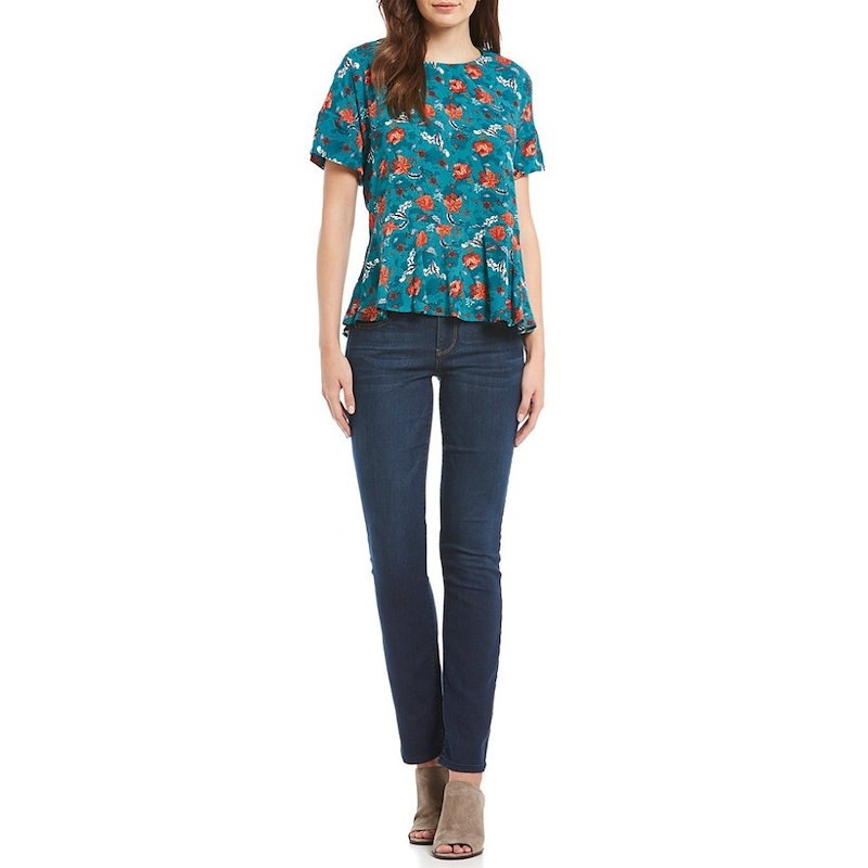 デモクラシー レディース トップス ブラウス・シャツ【Democracy Drop Shoulder Crew-Neck Floral Print Top】Midnight Teal デモクラシー レディース トップス ブラウス・シャツ【Democracy Drop Shoulder Crew-Neck Floral Print Top】Midnight Teal