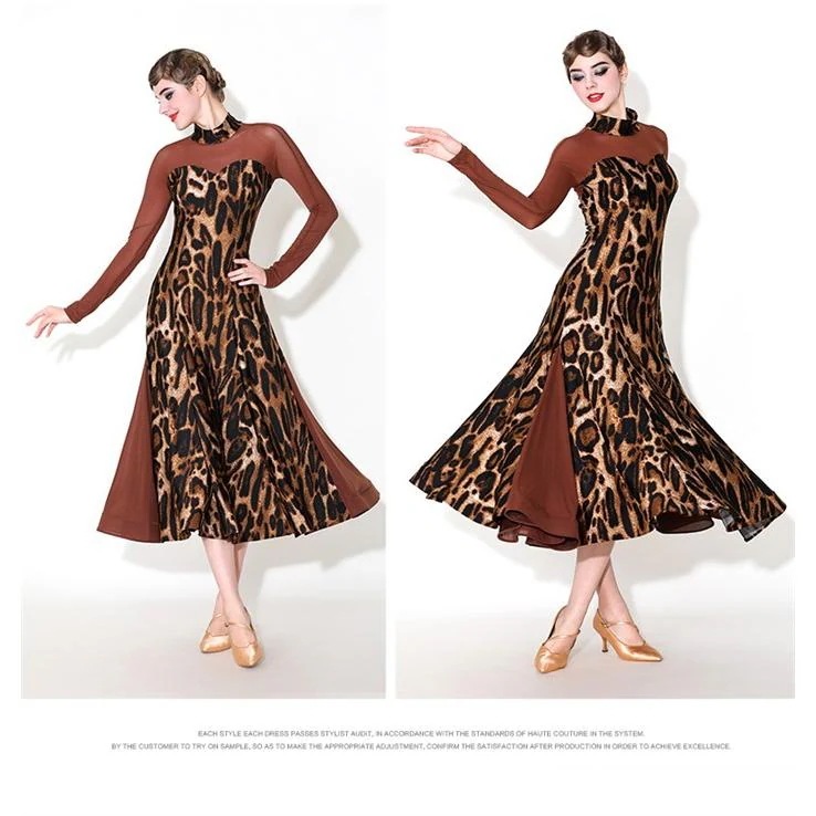 社交ダンス ドレス ロングドレス モダンドレス ヒョウ柄 ブラウン 社交ダンス衣装 大きい裾 モダン スタンダード ワルツ ワンピース ダンス衣装 ステージ衣装 社交ダンス ドレス ロングドレス モダンドレス ヒョウ柄 ブラウン 社交ダンス衣装 大きい裾 モダン スタンダード ワルツ ワンピース ダンス衣装 ステージ衣装