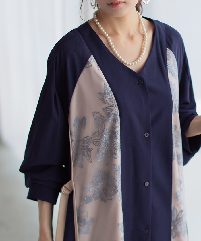 ワンピース 花柄 刺繍 異素材 レディース Vネック 長袖 ロング ロングワンピース マキシ フレア Aライン ワンピース 花柄 刺繍 異素材 レディース Vネック 長袖 ロング ロングワンピース マキシ フレア Aライン