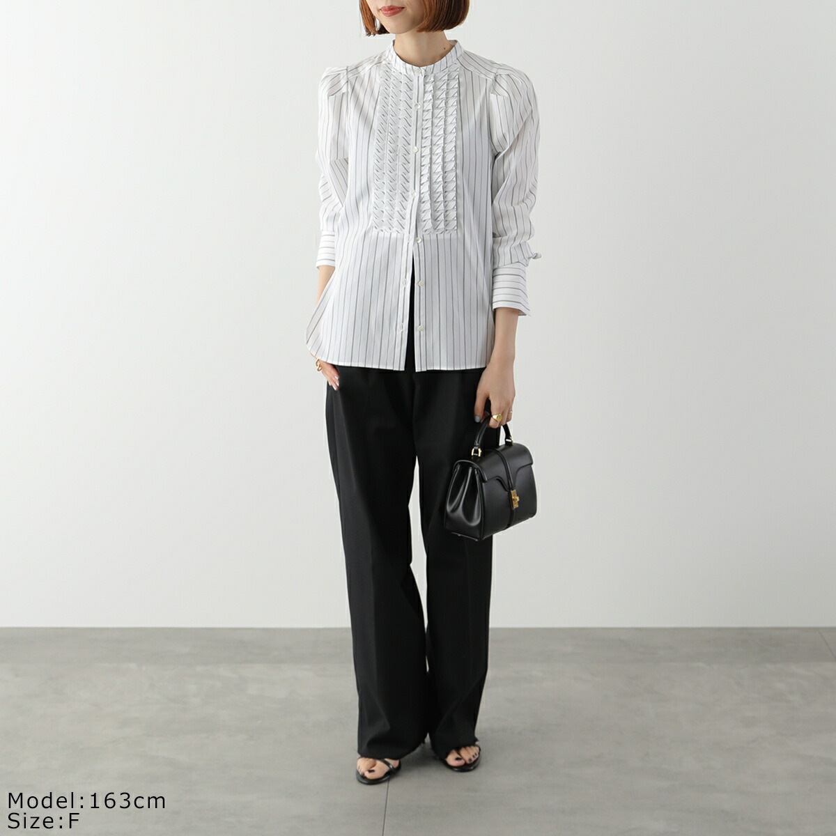MARILYN MOON マリリンムーン ブラウス tuck frill strip blouse 4253-133 レディース ストライプ フリル リボン パワーショルダー 長袖 カラー2色
