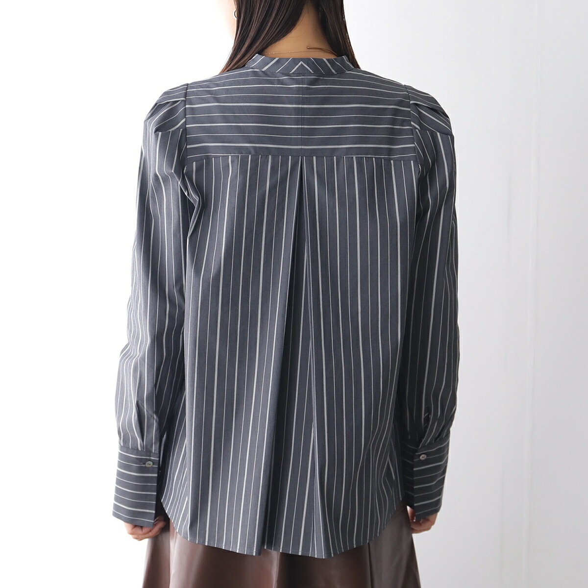 MARILYN MOON マリリンムーン ブラウス tuck frill strip blouse 4253-133 レディース ストライプ フリル リボン パワーショルダー 長袖 カラー2色