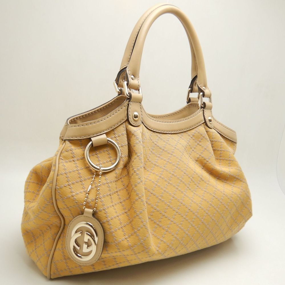 211944 ハンドバッグ スーキー インターロッキングG ディアマンテ キャンバス イエロー ベージュ/252688【中古】