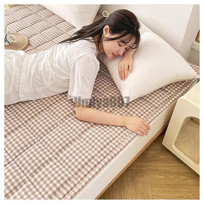 [Sahayo]敷きパッド 綿100％ シングル セミダブル パッドシーツ 敷パッド ベッドパッド 水洗いキルト 優しい肌触り コットン 吸汗 吸水 中わた入り 四隅ゴム ズレにくい