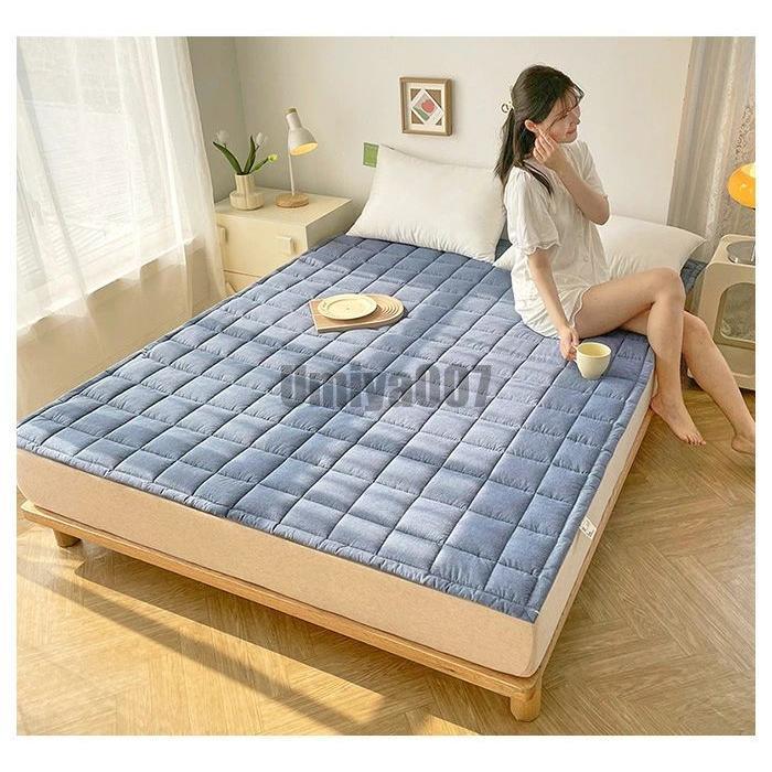 [Sahayo]敷きパッド 綿100％ シングル セミダブル パッドシーツ 敷パッド ベッドパッド 水洗いキルト 優しい肌触り コットン 吸汗 吸水 中わた入り 四隅ゴム ズレにくい