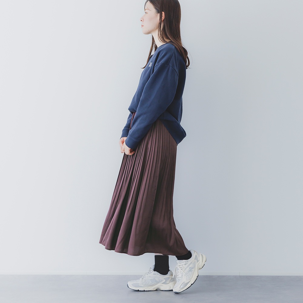 【2025秋冬】sosotto ソソット アンティークサテン 消しプリーツスカート ロングスカート ウエストゴム 無地 裏地付き 2025AW