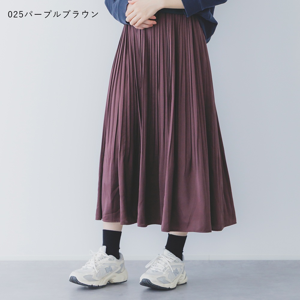 【2025秋冬】sosotto ソソット アンティークサテン 消しプリーツスカート ロングスカート ウエストゴム 無地 裏地付き 2025AW