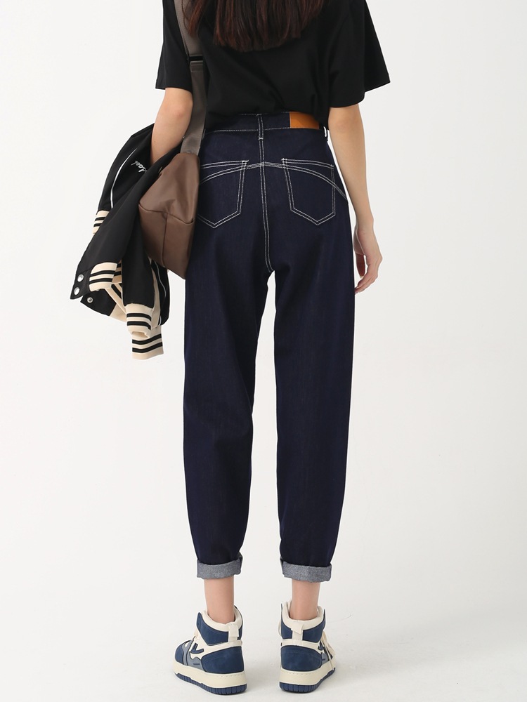 紺ハイウエストハーレムジーンズ女性春春冬春春冬春新作バナナ薄い小さlいサイズ