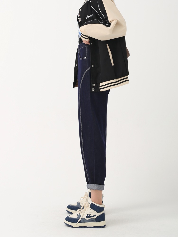 紺ハイウエストハーレムジーンズ女性春春冬春春冬春新作バナナ薄い小さlいサイズ