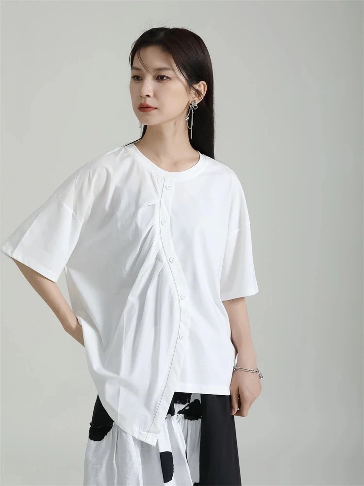 【上品】 ラウンドネック 半袖 Tシャツ 不規則裾 斜めデザイン ドッキング ブラウス レディース おしゃれ 上質 関連商品は店で購入可能 メガ割 【上品】 ラウンドネック 半袖 Tシャツ 不規則裾 斜めデザイン ドッキング ブラウス レディース おしゃれ 上質 関連商品は店で購入可能 メガ割