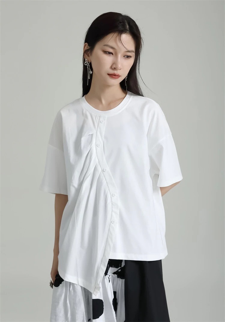 【上品】 ラウンドネック 半袖 Tシャツ 不規則裾 斜めデザイン ドッキング ブラウス レディース おしゃれ 上質 関連商品は店で購入可能 メガ割 【上品】 ラウンドネック 半袖 Tシャツ 不規則裾 斜めデザイン ドッキング ブラウス レディース おしゃれ 上質 関連商品は店で購入可能 メガ割
