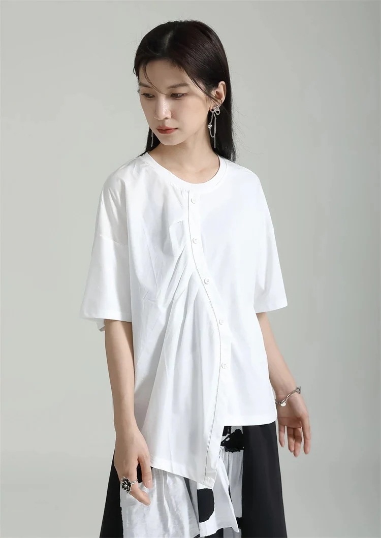 【上品】 ラウンドネック 半袖 Tシャツ 不規則裾 斜めデザイン ドッキング ブラウス レディース おしゃれ 上質 関連商品は店で購入可能 メガ割 【上品】 ラウンドネック 半袖 Tシャツ 不規則裾 斜めデザイン ドッキング ブラウス レディース おしゃれ 上質 関連商品は店で購入可能 メガ割