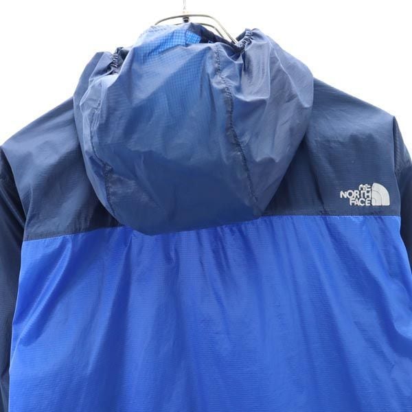 フード付 ナイロンジャケット L 青×紺 アウトドア コンパクト ウインドシェル メンズ