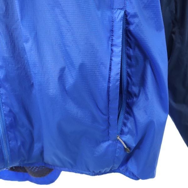 フード付 ナイロンジャケット L 青×紺 アウトドア コンパクト ウインドシェル メンズ